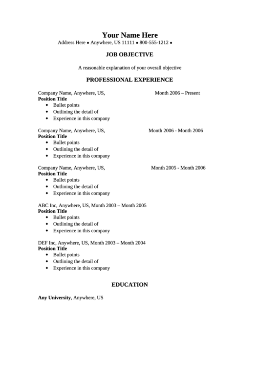 Sample Resume Templates Printable pdf
