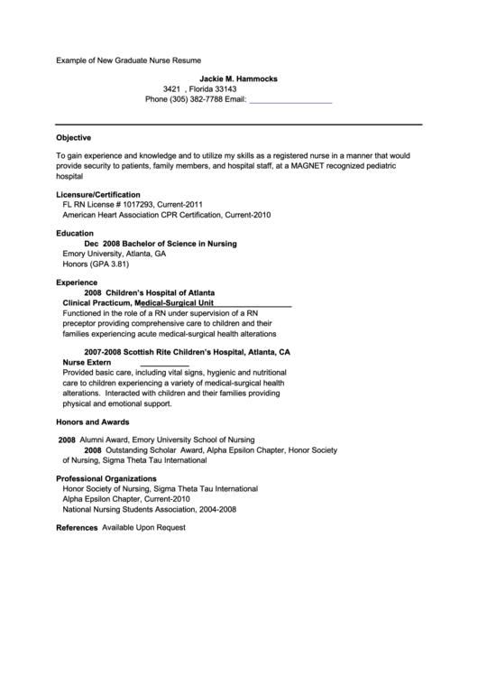 Example Of New Graduate Nurse Resume Template Printable pdf
