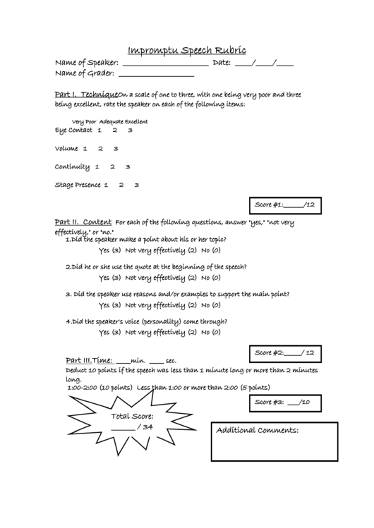Impromptu Speech Rubric Printable pdf