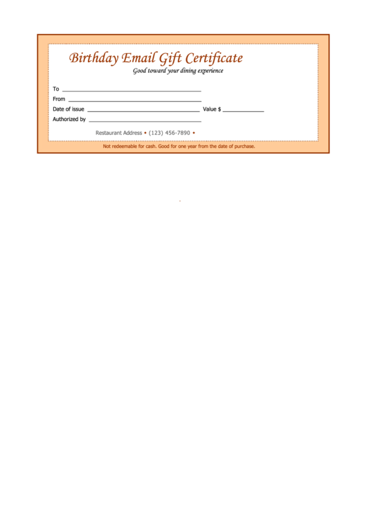 Birthday Email Gift Certificate Printable pdf