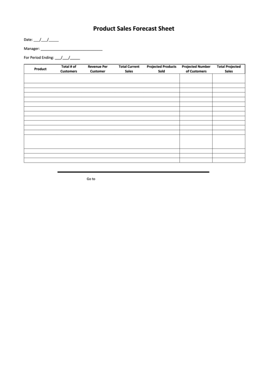 Product Sales Forecast Sheet Printable pdf