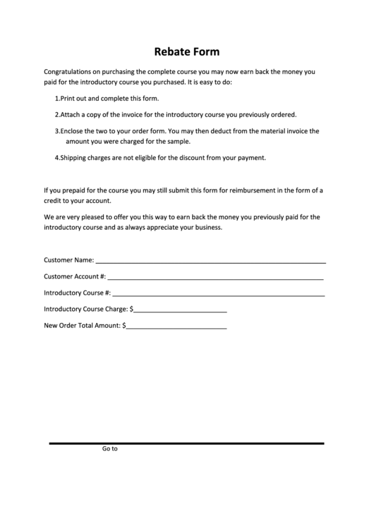 Blank Rebate Form Template Printable pdf