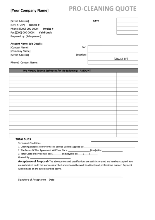 Pro-Cleaning Quote Job Estimate Template Printable pdf