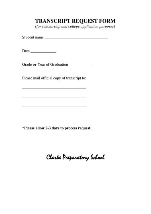 Sample Transcript Request Form Printable pdf