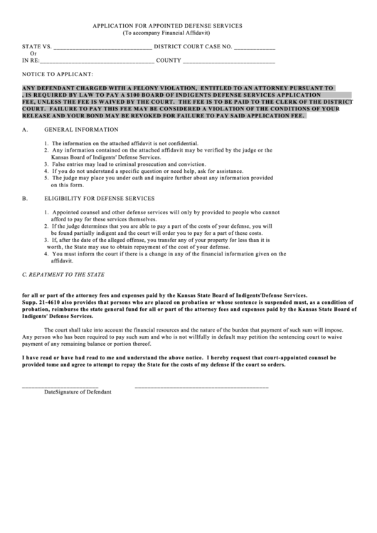 Application For Appointed Defense Services Printable pdf