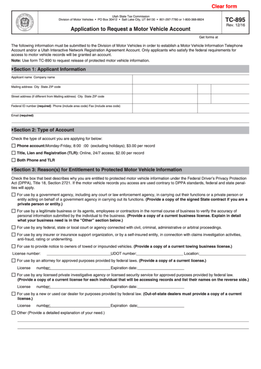 Fillable Application To Request A Motor Vehicle Account Printable pdf