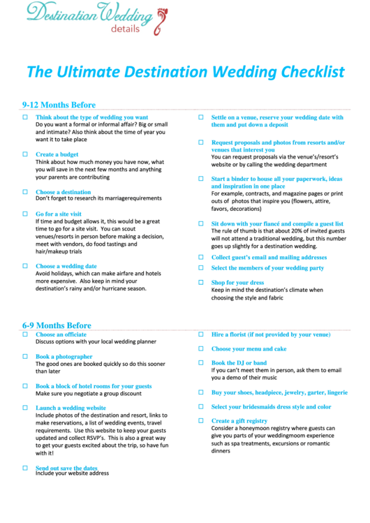 The Ultimate Destination Wedding Checklist Template Printable pdf