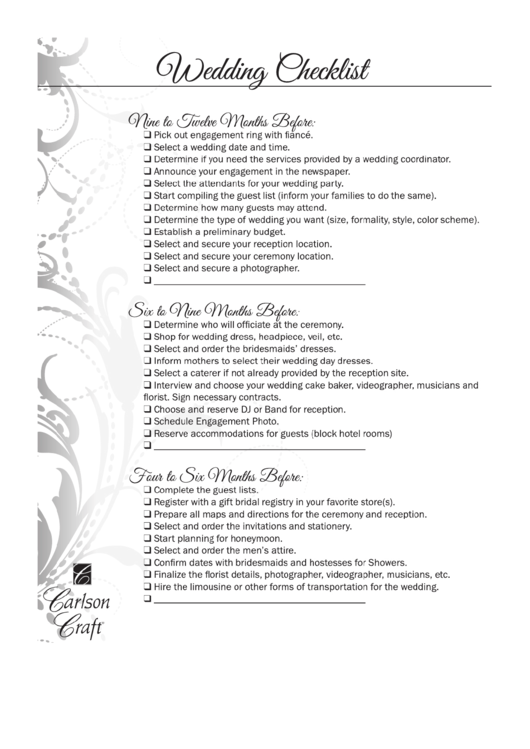 Wedding Checklist - Carlson Craft Printable pdf
