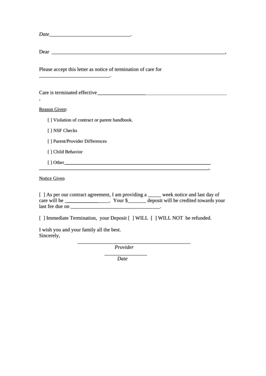 Care Termination Form Printable pdf