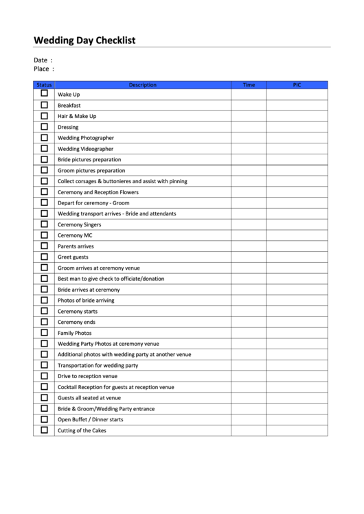 Wedding Day Checklist Printable pdf
