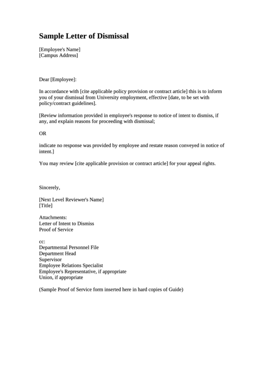 Sample Letter Of Dismissal Printable pdf