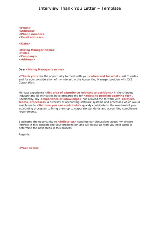 Interview Thank You Letter - Template Printable pdf