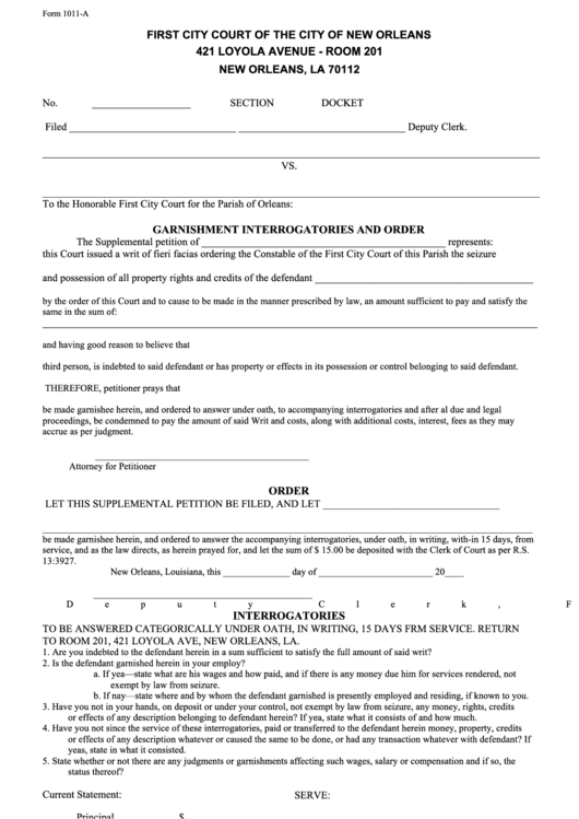Fillable Garnishment Interrogatories And Order Printable pdf