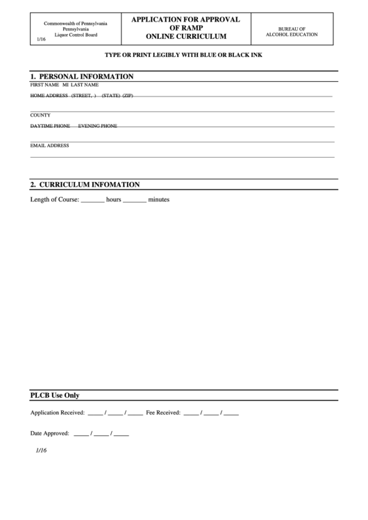 Application For Approval Of Ramp Online Curriculum Printable pdf