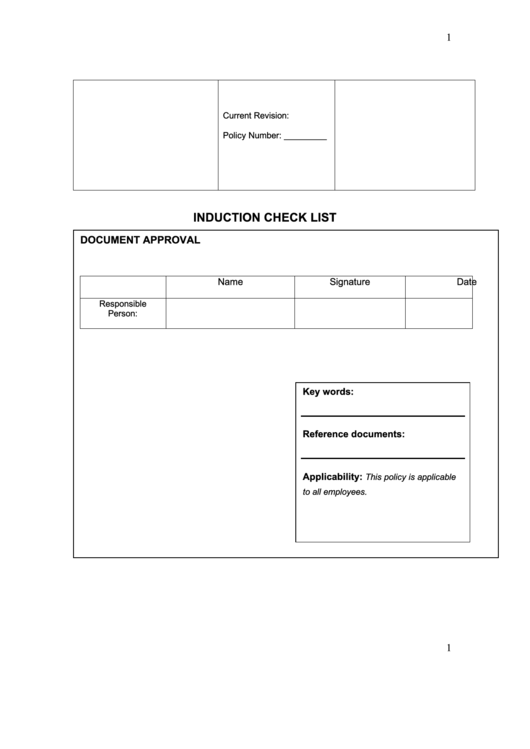 Induction Checklist Printable pdf