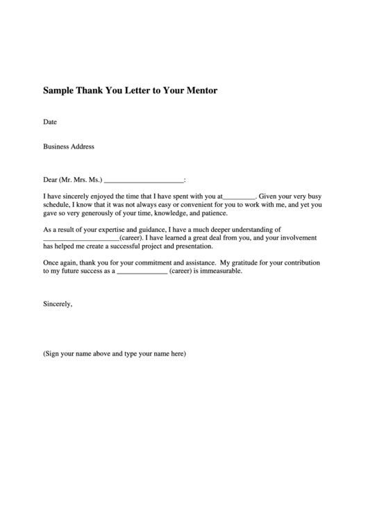 Sample Thank You Letter To Your Mentor Template Printable pdf