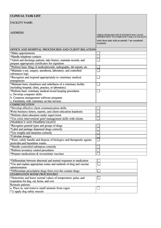 Clinical Task List Printable pdf