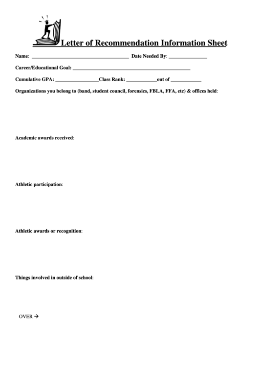 Letter Of Recommendation Information Sheet Printable pdf