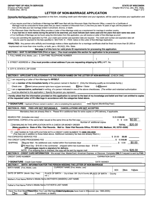 Fillable Letter Of Non Marriage Application printable pdf download