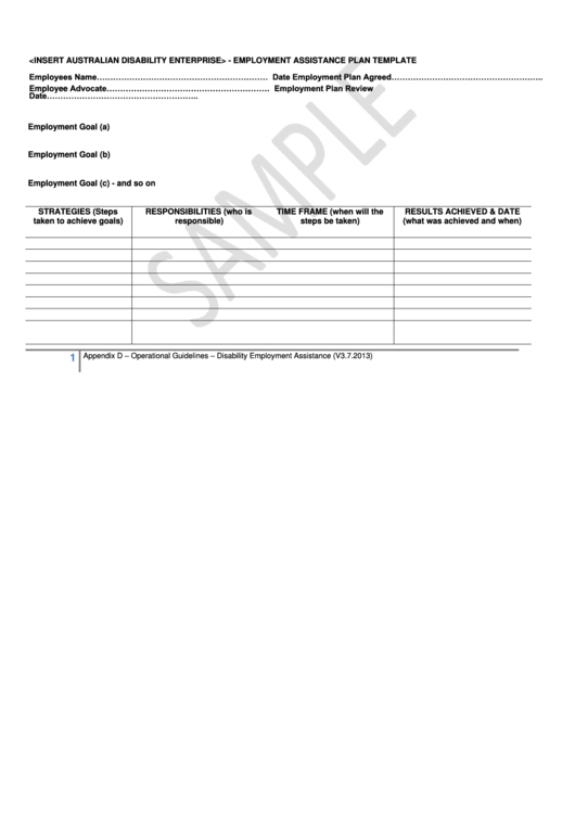 Employment Assistance Plan Template Printable pdf