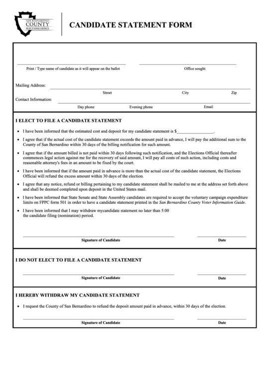 Candidate Statement Form Printable pdf