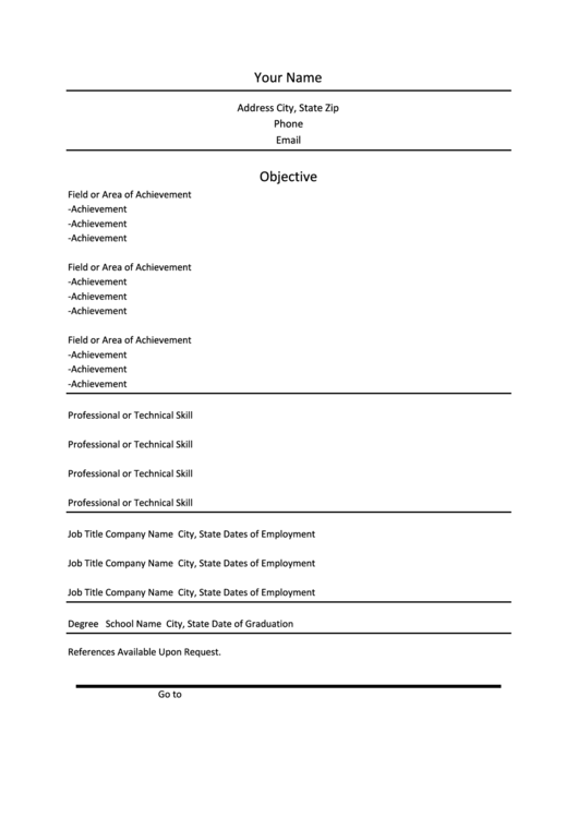 Sample Resume Template Printable pdf