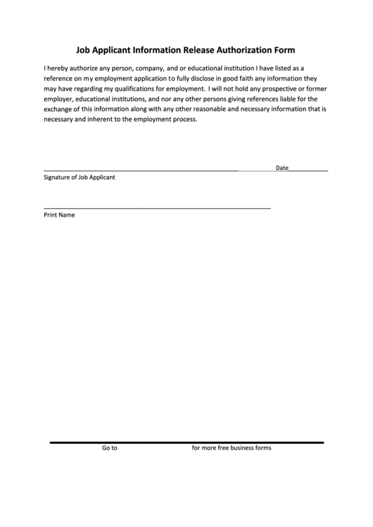 Job Applicant Information Release Authorization Form Printable pdf