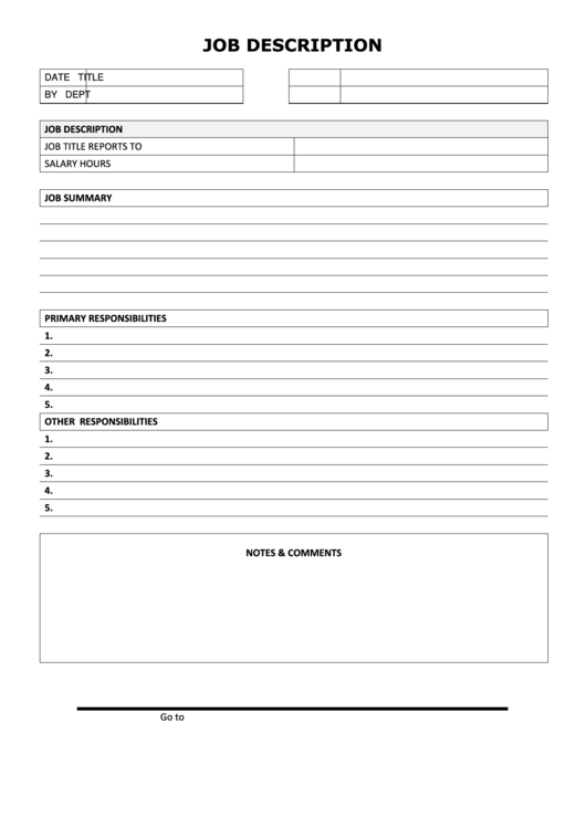 Blank Job Description Form Printable pdf