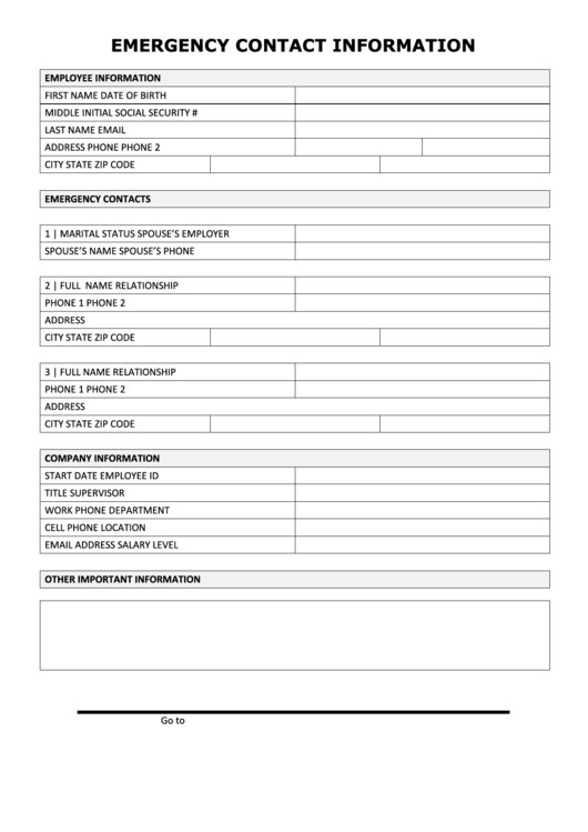 Emergency Contact Information Printable pdf