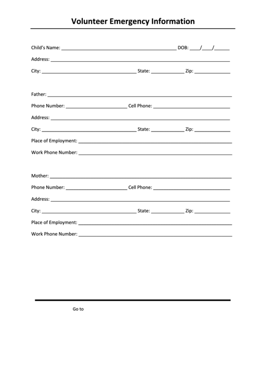Volunteer Emergency Information Printable pdf