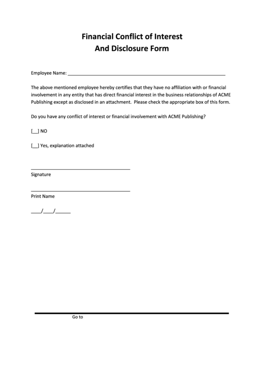 Financial Conflict Of Interest And Disclosure Form Printable pdf