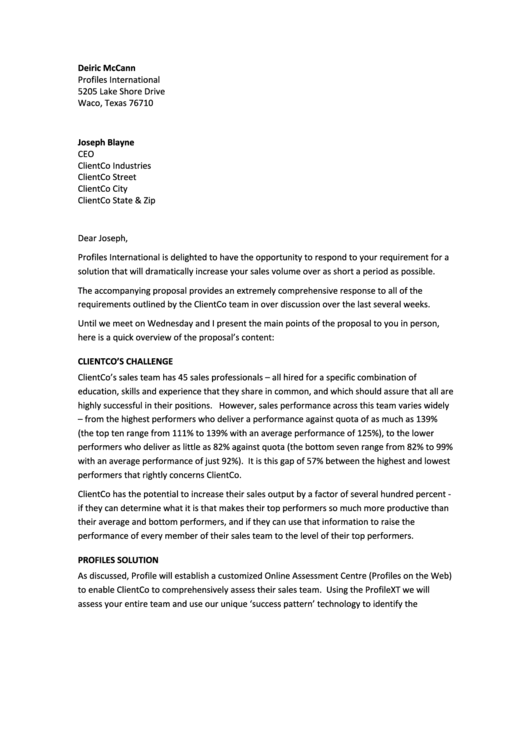 Sample Business Proposal Letter Template Printable pdf