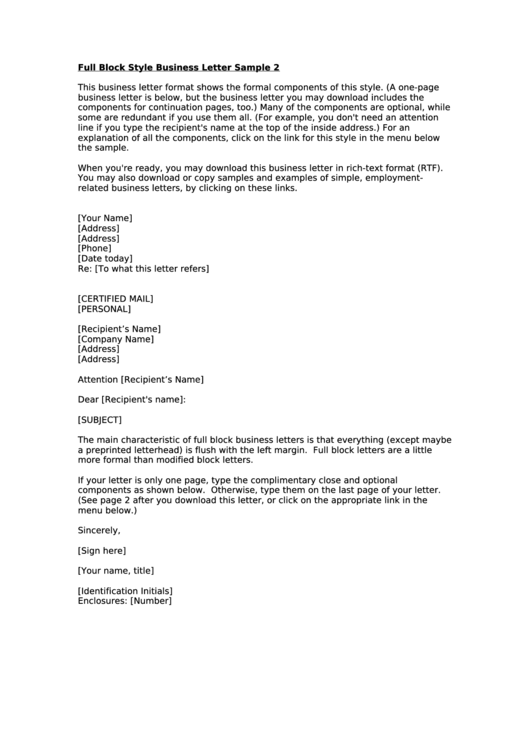 Full Block Style Business Letter Sample 2 Printable pdf