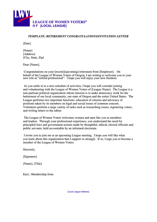 Retirement Congratulations Invitation Letter Printable pdf