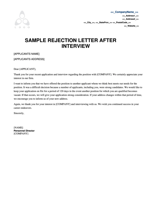 Sample Rejection Letter After Interview