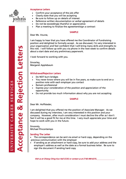 Job Acceptance Letter Sample Printable pdf