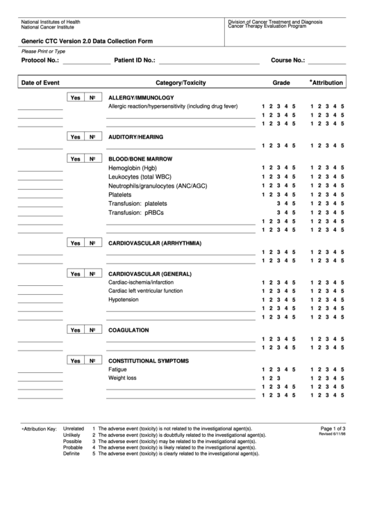 Generic Ctc Version 2.0 Data Collection Form Printable pdf