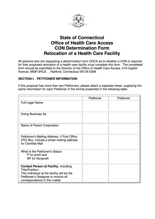 Form 2020 - Con Determination Form Relocation Of A Health Care Facility Printable pdf