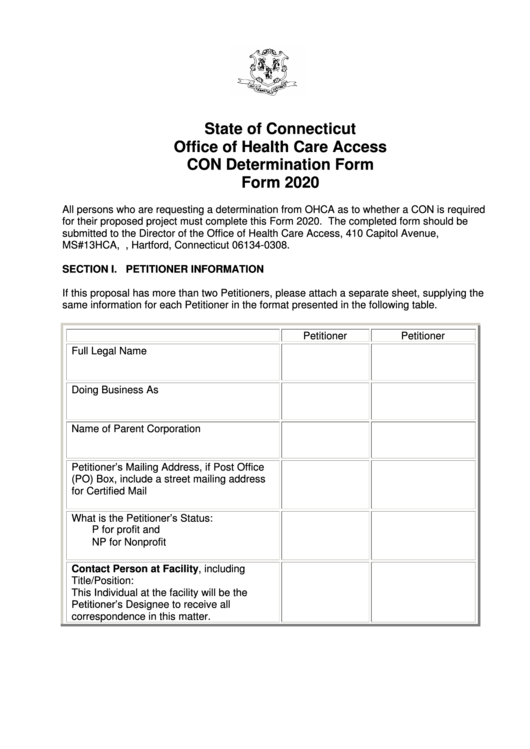 Form 2020 - Con Determination Form Printable pdf