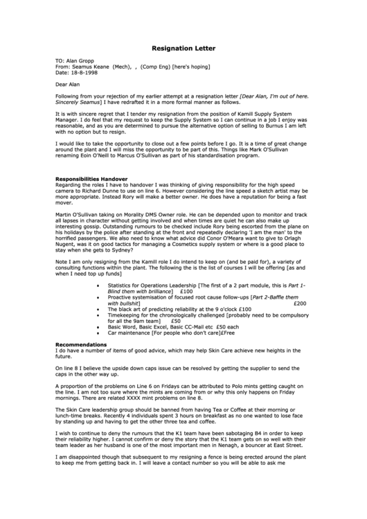 Professional Resignation Letter Sample Printable pdf