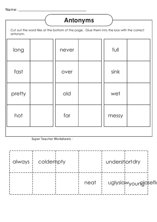 Antonyms English Worksheet Printable pdf
