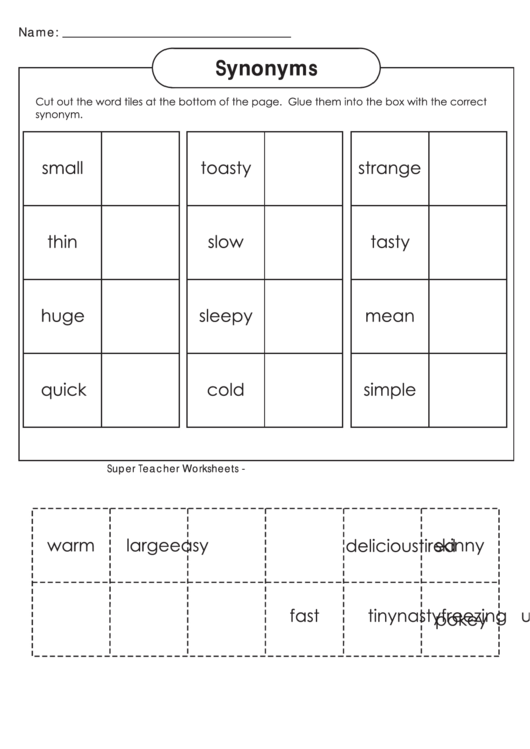 Synonyms English Worksheet Printable pdf