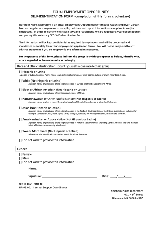 Equal Employment Opportunity Self-Identification Form Printable pdf