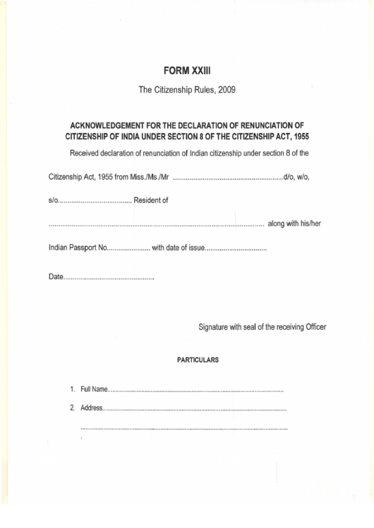 Renunciation Certificate Fillable Form Printable Forms Free Online
