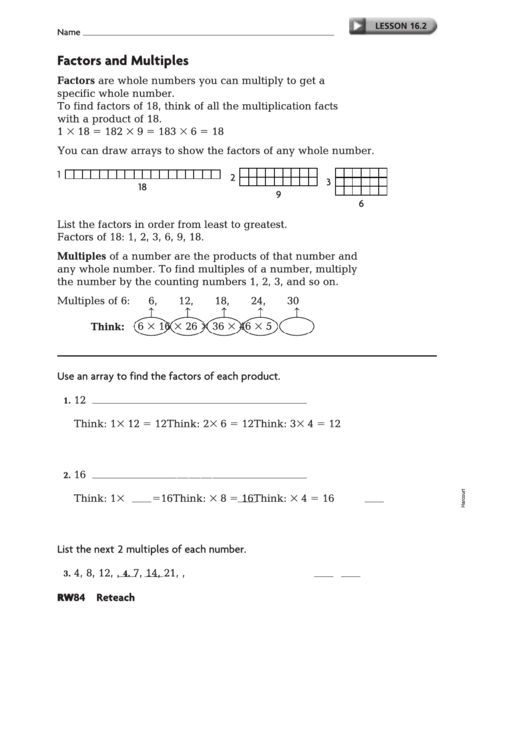 Factors And Multiples Worksheet Printable pdf