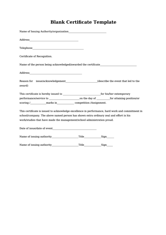 Blank Certificate Template Printable pdf