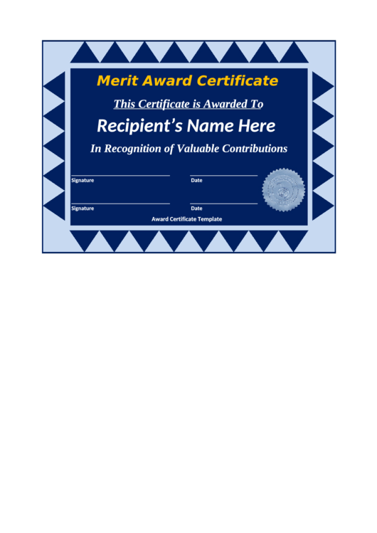 Merit Award Certificate Printable pdf