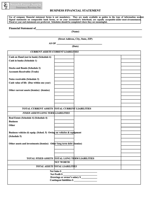 Business Financial Statement Printable pdf