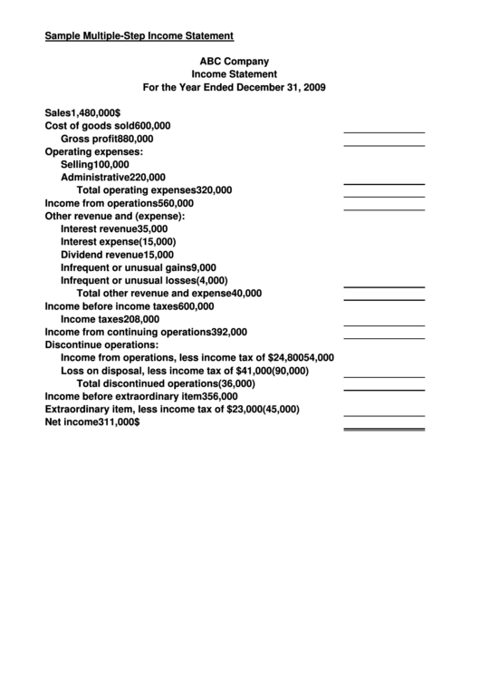 Sample Multiple-Step Income Statement Printable pdf