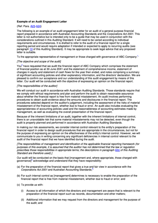 Audit Engagement Letter Australia Printable pdf
